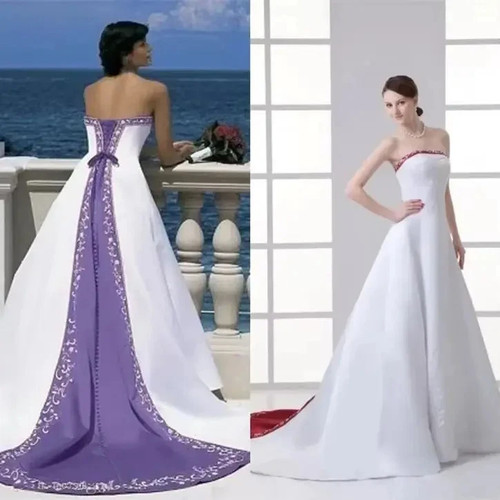 Embroidery satin wedding dress - embroidery,