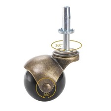 Antique Brass 2" Swivel Ball Caster Wheels 6-Pack w/ Stem Sockets for Furniture
