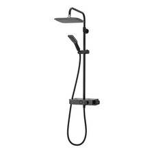 Triton Thermostatic Mixer Shower Dual Head Matt Black Brushed Steel Square