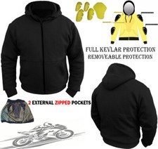 MENS BLACK FLEECE HOODIE WITH KEVLAR REMOVABLE ARMOR MOTORBIKE MOTORCYCLE JACKET