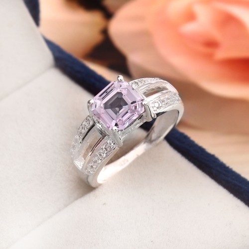 Aaa pink sapphire ring asscher - aaa,