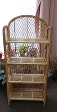 Vintage Bamboo Rattan Étagère – Arched Top Shelf Unit – Boho Retro Cane Bookcase