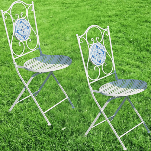 Mosaic pair chairs blue white - pair,