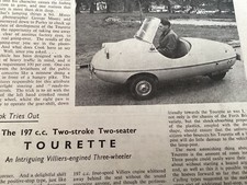 TOURETTE THREE WHEELER VILLIERS POWERED 1957 MOTORCYCLE ARTICLE.