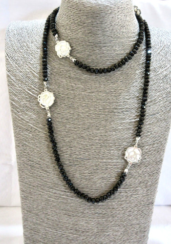 Necklace facetted black glass - necklace,,
