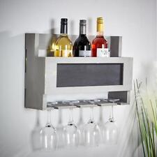Wine Rack & Glass Holder Grey Wooden Organiser Chalkboard Front Fully Assembled
