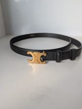 Women's Belt CELINE Triomphe Black Genuine Calfskin Gold Logo Euro Size 105 CM