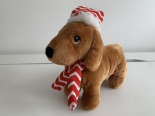 Keel Toys Dachshund Plush Soft Toy Sausage Dog Christmas Red & White Hat & Scarf
