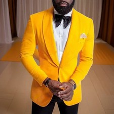 Yellow Wedding Tuxedo Hosting Workwear Mens Suits Bespoke Fashion One Button