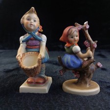Goebel Hummel Figurines Damaged Girl with Basket & Tree Scene W. Germany