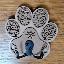 Paw Print Patterned Dog Lead/key Hanger  Wooden dog lead/key wall hook