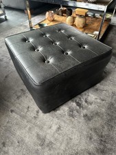 Vintage 1960s / 70s Sherbourne 9 Button Square Pouffe In Black Vinyl