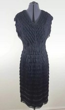 Vintage 50s Art Deco Black Fringe 20s Style Flapper Bombshell Pin Up Dress 8