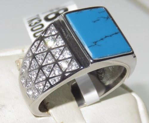 Mens turquoise ring blue - , cz