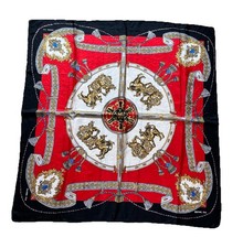 Gianna Italy 100% Silk Square Scarf Black Red Gold Baroque Print 34” VGC