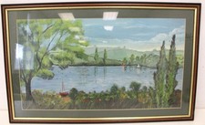 J.A TARRANT Boating Lake SIGNED ORIGINAL VINTAGE Acrylic Painting FRAMED - K22