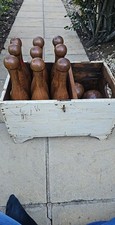 Rare 9  Antique Vintage Wooden Pub Skittles in original fitted box with balls