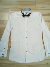 Men's BNWOT NEXT WHITE TUXEDO SHIRT 15.5" Wing Collar button Cuffs + Bowtie 