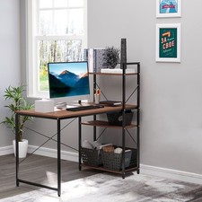 HOMCOM Computer Desk Laptop Table w/4-tier Bookshelf  Metal Frame Walnut, Black