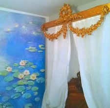 Antique French bed ciel de lit half tester bed canopy shabby chic Chateau style.