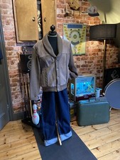 Vintage Suede Knitwear Pub Cardigan, Shawl Collar. Rockabilly. Mod