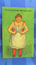 Saucy Comic Postcard 1900s BBW Red Corset Girdle MY STAYS ARE NOT VERY LONG HERE