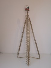 Christmas Tree Shaped Greeting Card Holder Metal Gold Tone Santa Free Standing