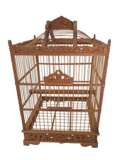 RARE Vintage Wood Bird Cage Hand Carved in Detail 21” X 13” X 13” - UNIQUE