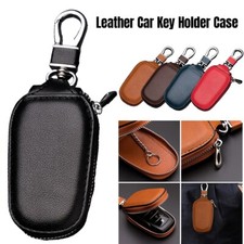 Leather Car Key Fob Cover Wallet Organizer Zipper Key Case Bag for Men Women