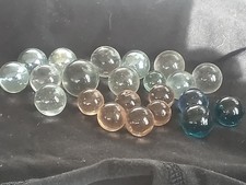 22x Antique Vintage Clear Glass Marbles Blue Green Amber 1.5cm to 2cm