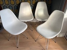 Eames Vitra DSR Eiffel chrome leg dining chairs off-white x 4