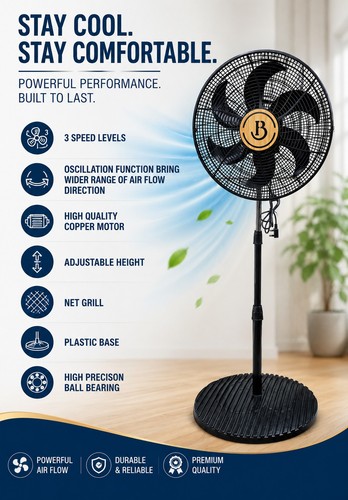 Black pedestal fan 3 - 18",