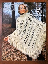 Twilleys 6091 crochet pattern ladies chunky vintage lace stripe fringed poncho