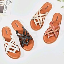 Veittes Women's flat slide sandals-Casual Comfortable Criss Cross Strappy Flat