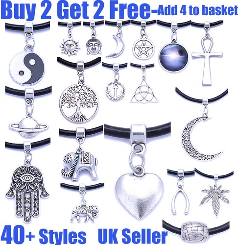 Black real leather cord charm - black,