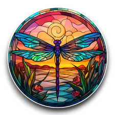 LARGE Dragonfly Insect Stained Glass Window Opaque Vinyl Sticker Decal