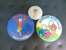 RUPERT BEAR.  3 X Tin badges.  Very good condition