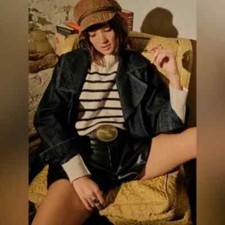 NWOT Free People Surplus Boho Oversized Blazer Denim Jacket Car Coat Size Small