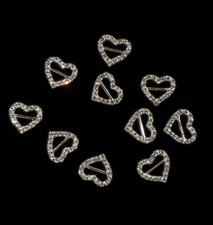 10 HEART (HORIZONTAL BAR) DIAMANTE CRYSTAL RHINESTONE RIBBON SLIDER BUCKLES -2CM