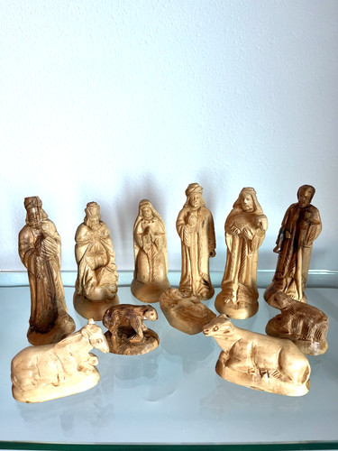 Vintage olive wood nativity - vintage,