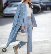 Zara Blue Check Knit Coat Size