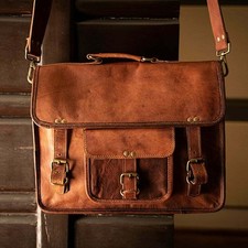 Leather Bag Vintage Messenger Laptop Men's Genuine Shoulder Briefcase Satchel
