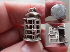 ANTIQUE VINTAGE STERLING SILVER RARE OPENING UK TELEPHONE BOX  FOB CHARM PENDANT