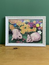 Kitsch 3D Picture Bunny Rabbits Flowers Wall Art Home Decor