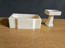 Vintage Kleeware Dolls House Cream Bathroom Set Bath & Basin 1:16 1940's
