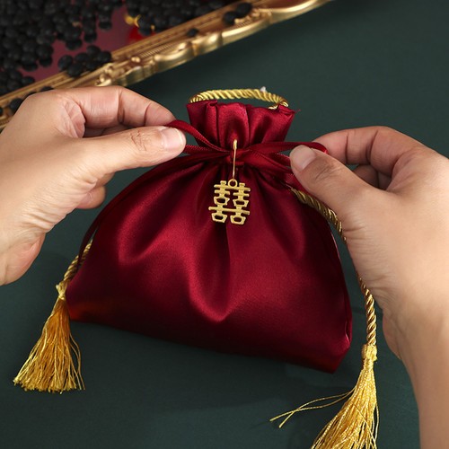 Velvet wedding candy - bag, red