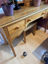Pine Dressing Table Glass Top Mirror and Stool Excellent Condition Collect Only