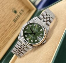 Ladies Steel & White Gold Rolex Datejust 31mm 68274 Custom Green Diamond Dial