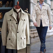 Mens 100% Linen Safari Jacket