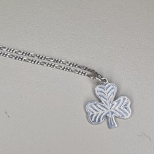 Vintage Shamrock Pendant Necklace Sterling Silver 925 Etched Figaro Chain